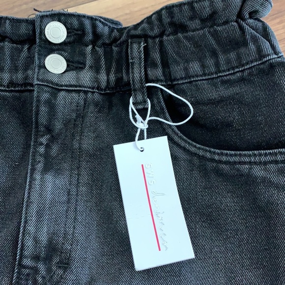 NWT - Black Acid Wash Denim Paperbag Waist Skirt - Picture 3 of 5